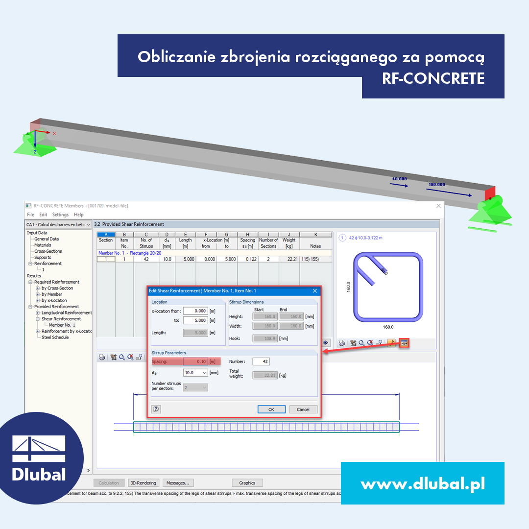 Obliczanie zbrojenia ściągu w module RF-CONCRETE Members