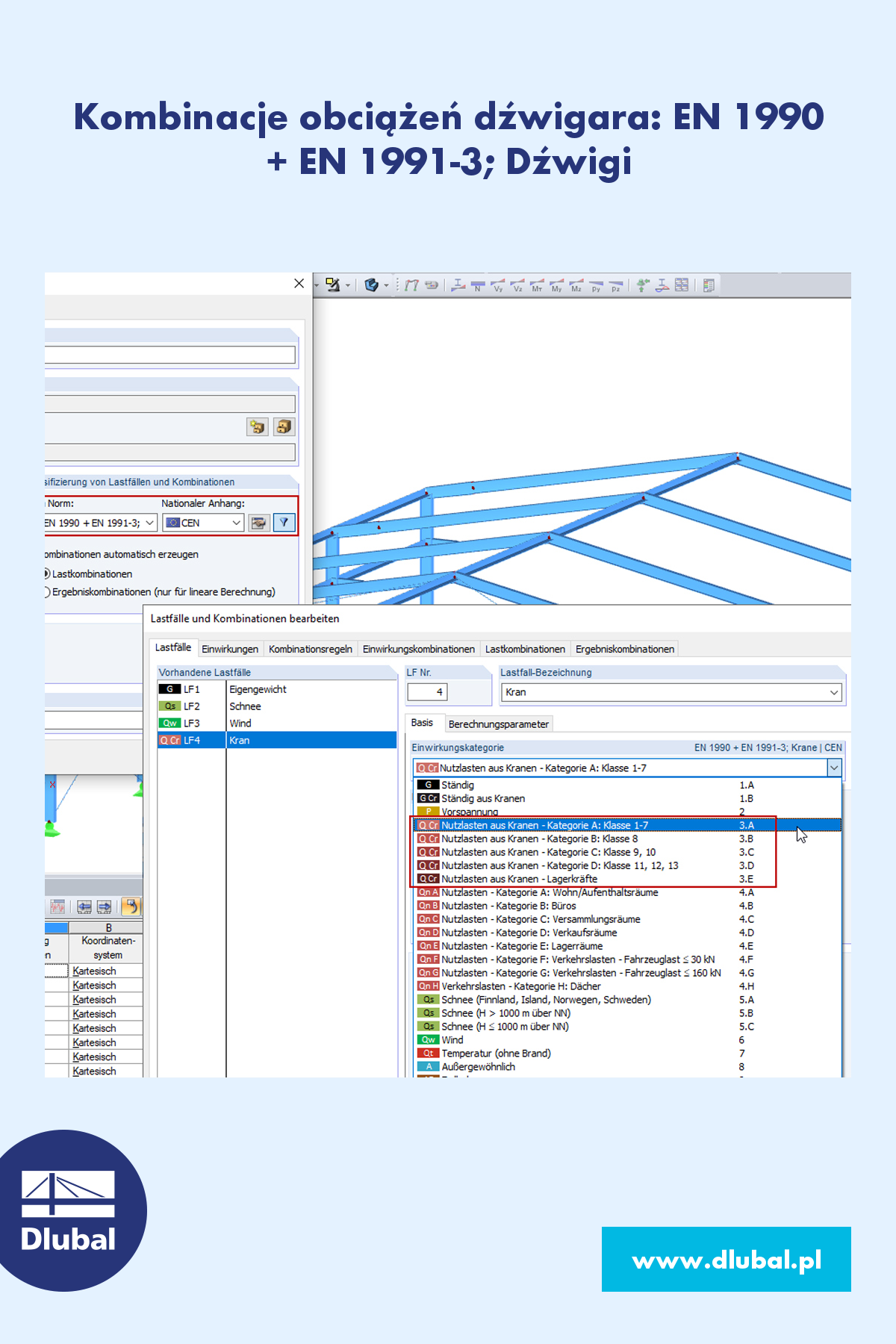 Kombinacje obciążeń dźwigara: EN 1990 + EN 1991-3; Dźwigi