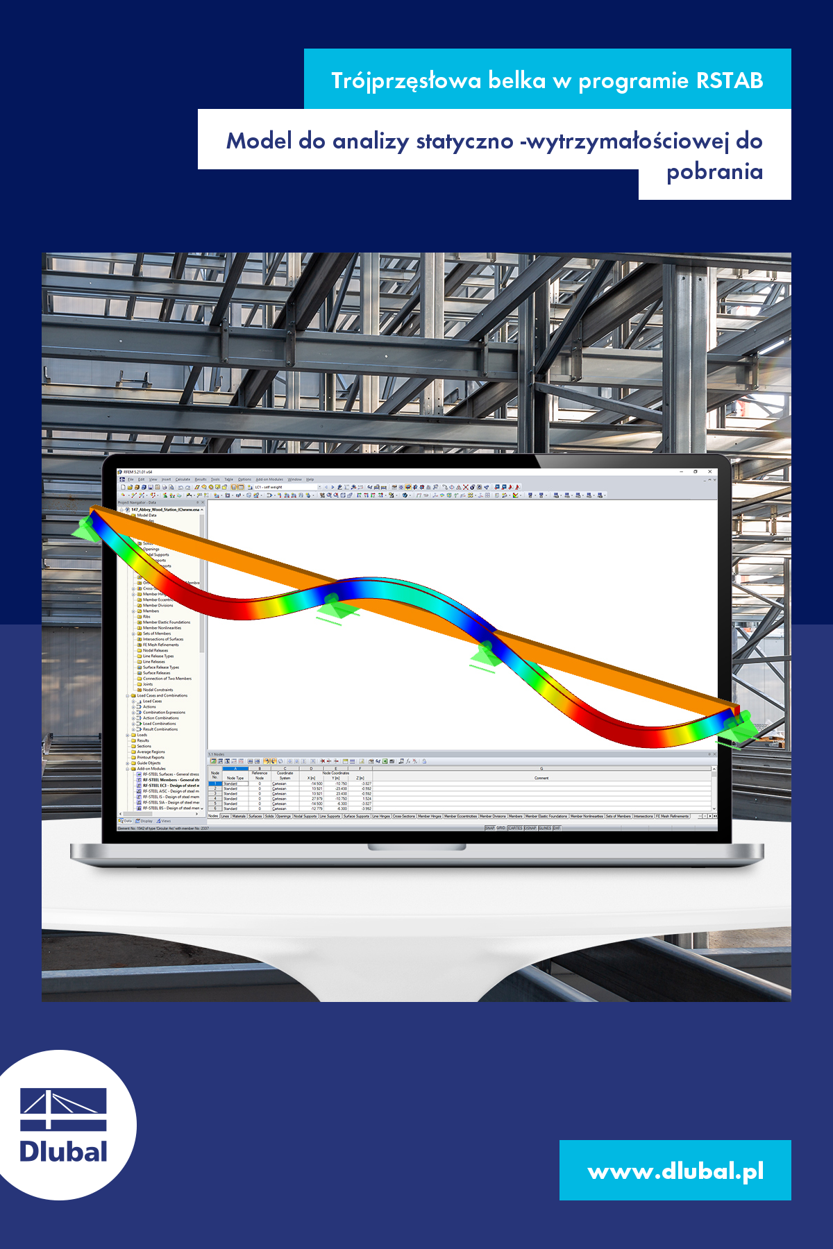 Trójprzęsłowa belka w programie RSTAB