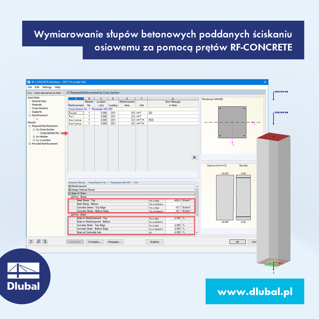 Wymiarowanie słupów betonowych poddanych ściskaniu osiowemu za pomocą prętów RF-CONCRETE