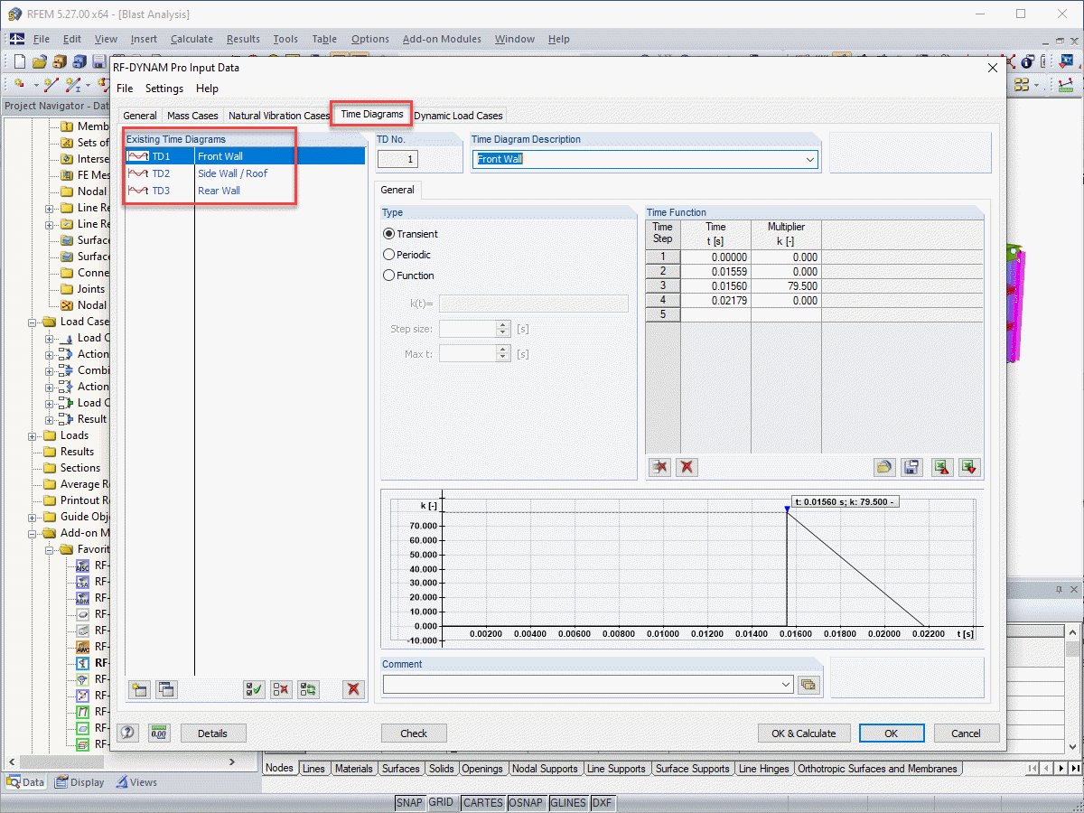 RF-DYNAM Pro - Definicje wykresów czasowych drgań wymuszonych