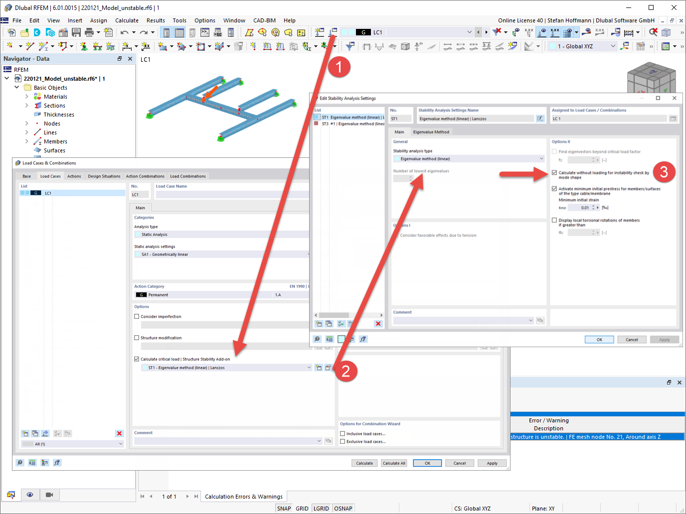 FAQ 005191 | Mój model w programie RFEM 6 jest niestabilny. Jak mogę to naprawić?