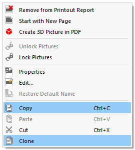 Opcje menu kontekstowego dotyczące kopiowania lub klonowania