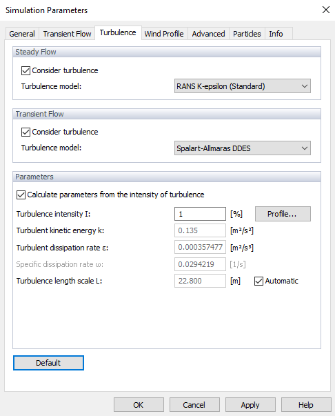 Parametry symulacji, Turbulencja