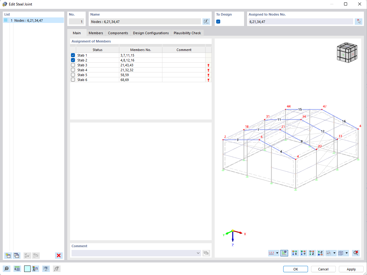 Wybór prętów do edycji połączeń | Połączenia stalowe RFEM 6