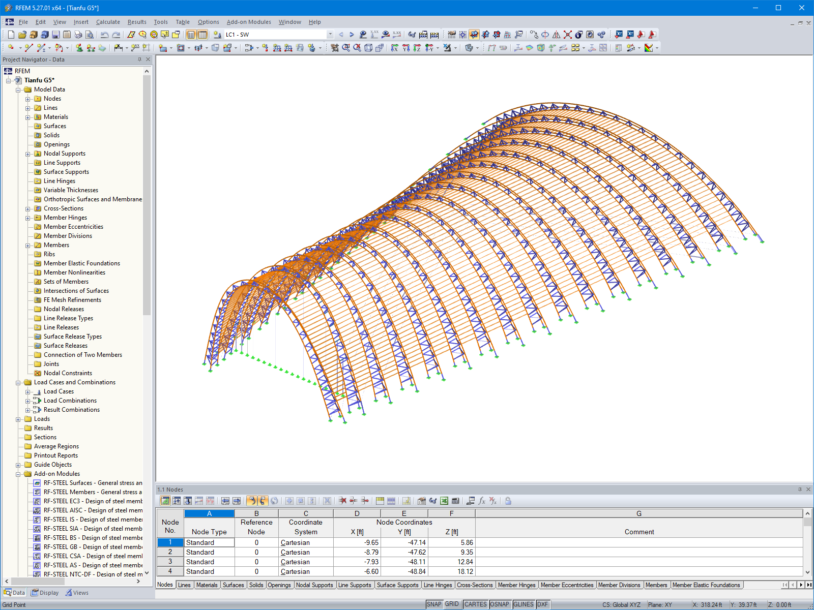 3D-Modell einer Rundbogenhalle in RFEM (© StructureCraft)