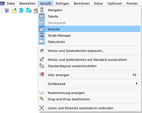 Menüfunktion 'Konsole'