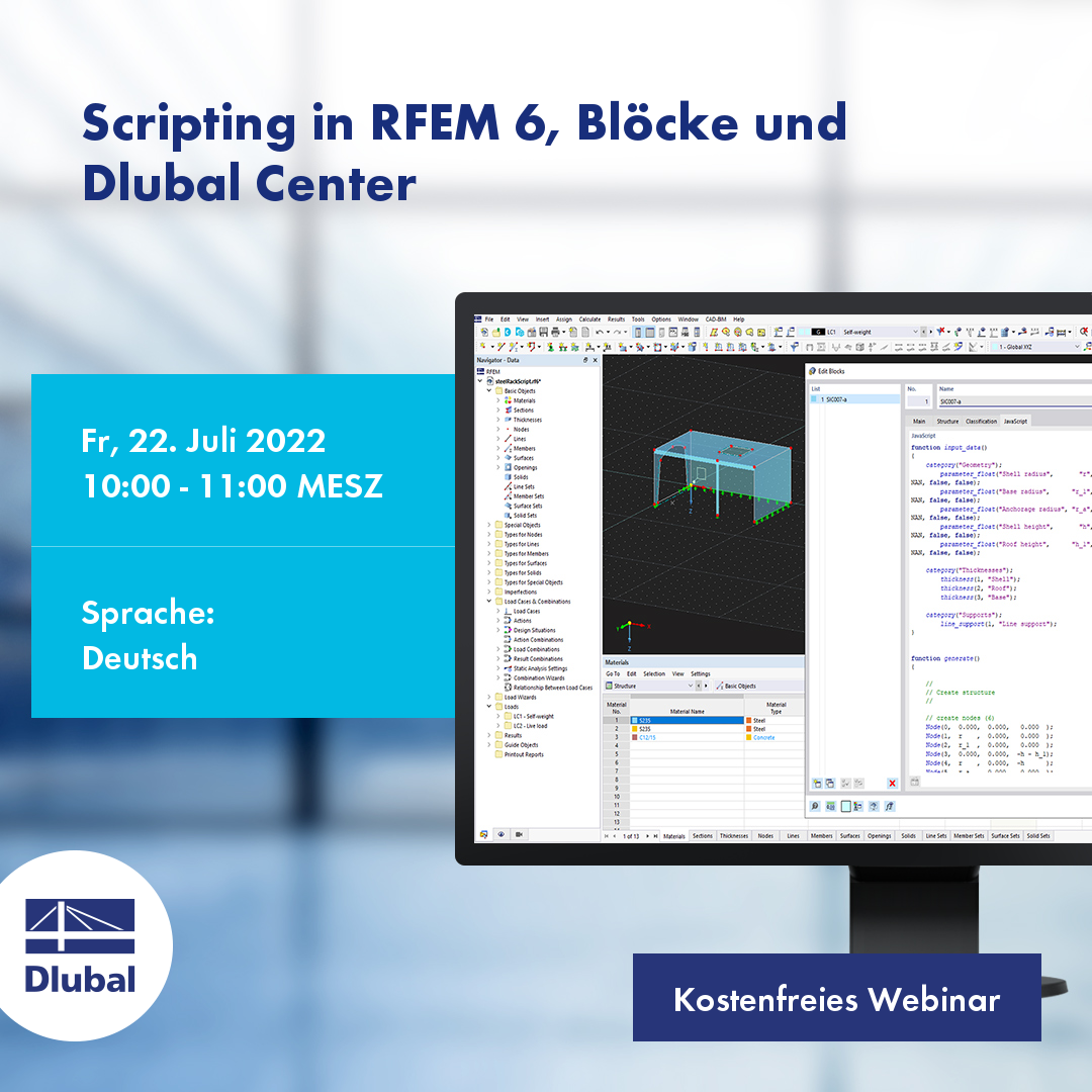 Skrypty w RFEM 6, blokach i Dlubal Center