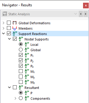 Wybór wyników podpór węzłowych w Nawigatorze