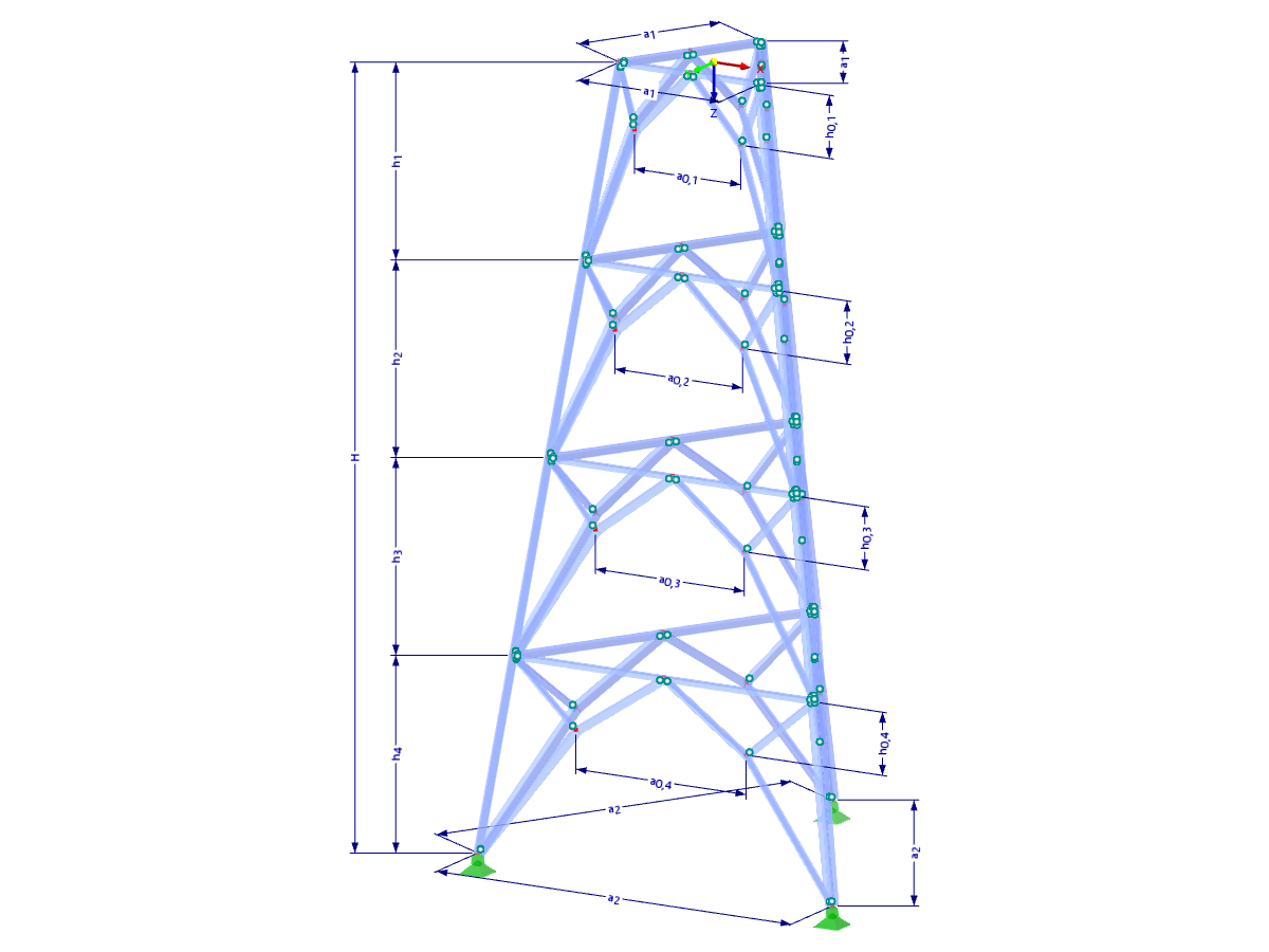Wzór 002369 | TST052-b | Wieża kratowa | Rzut trójkątny z parametrami