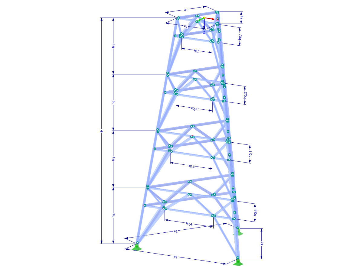 Wzór 002374 | TST054-b | Wieża kratowa | Rzut trójkątny z parametrami