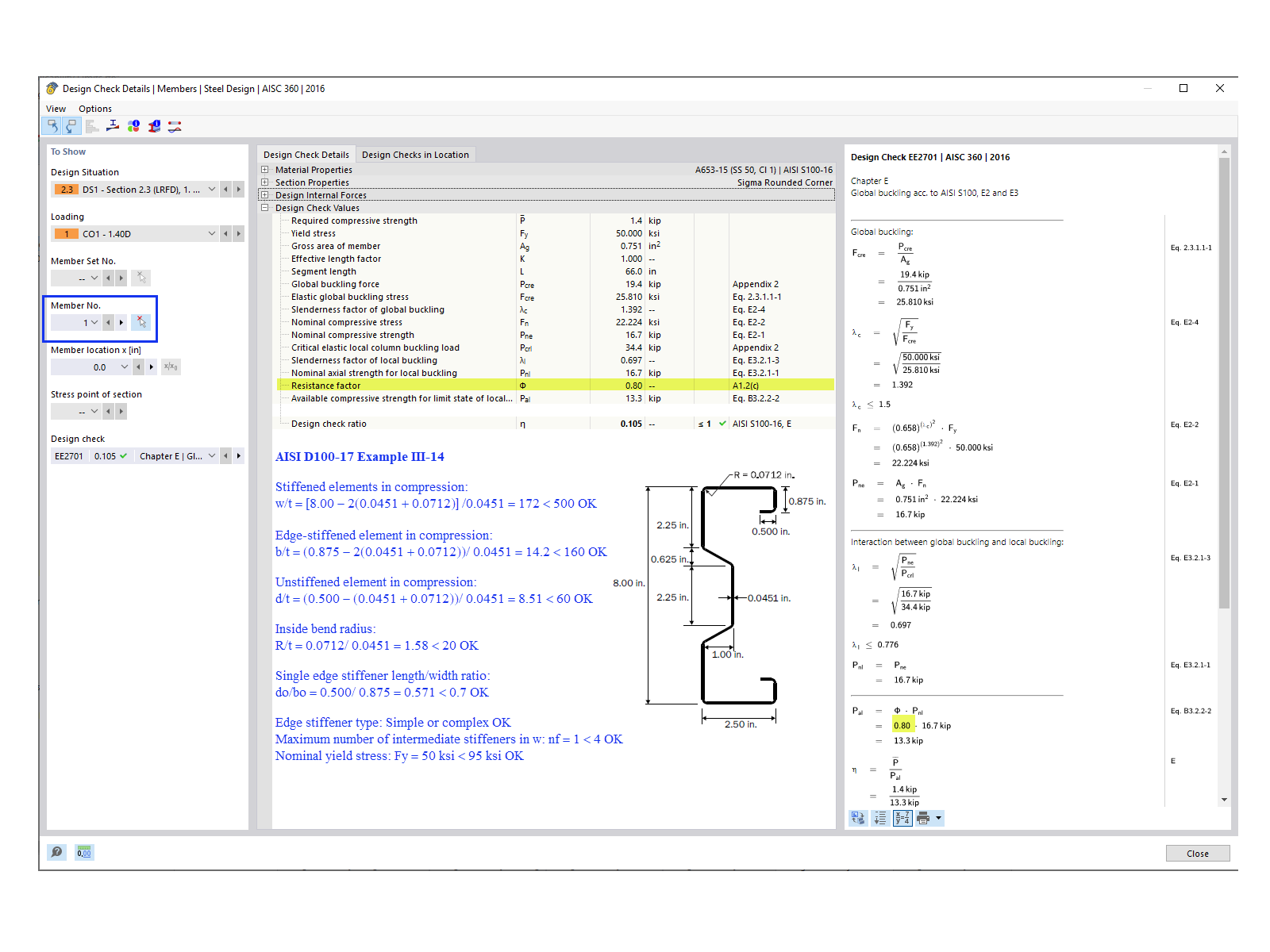 FAQ 005378 | Czy program RFEM sprawdza granice stosowalności tabeli AISI B4.1-1?