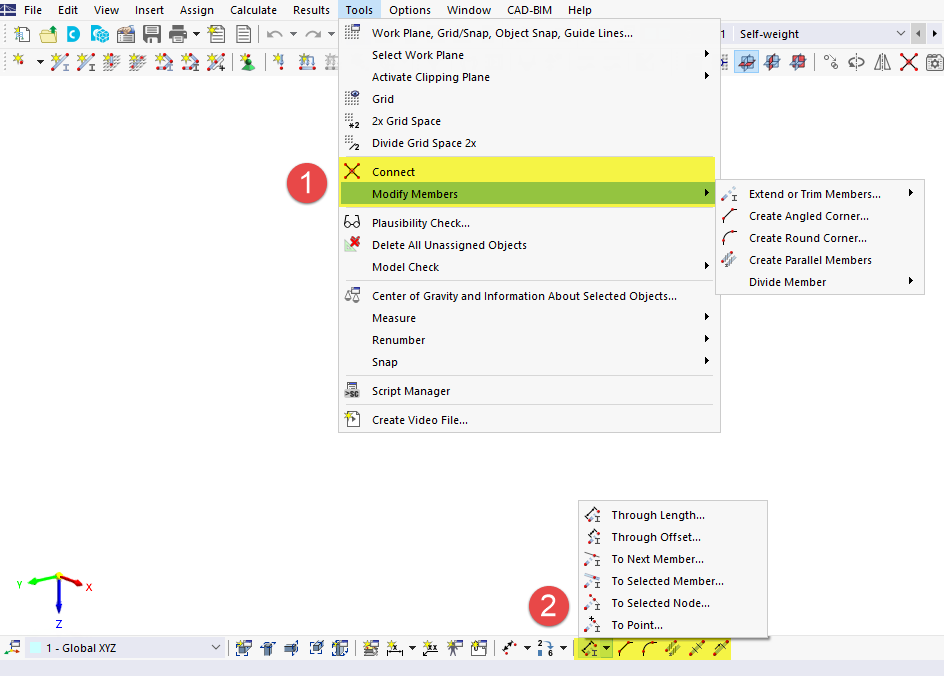 Narzędzia do modelowania w menu "Narzędzia" oraz przyciski na pasku narzędzi CAD
