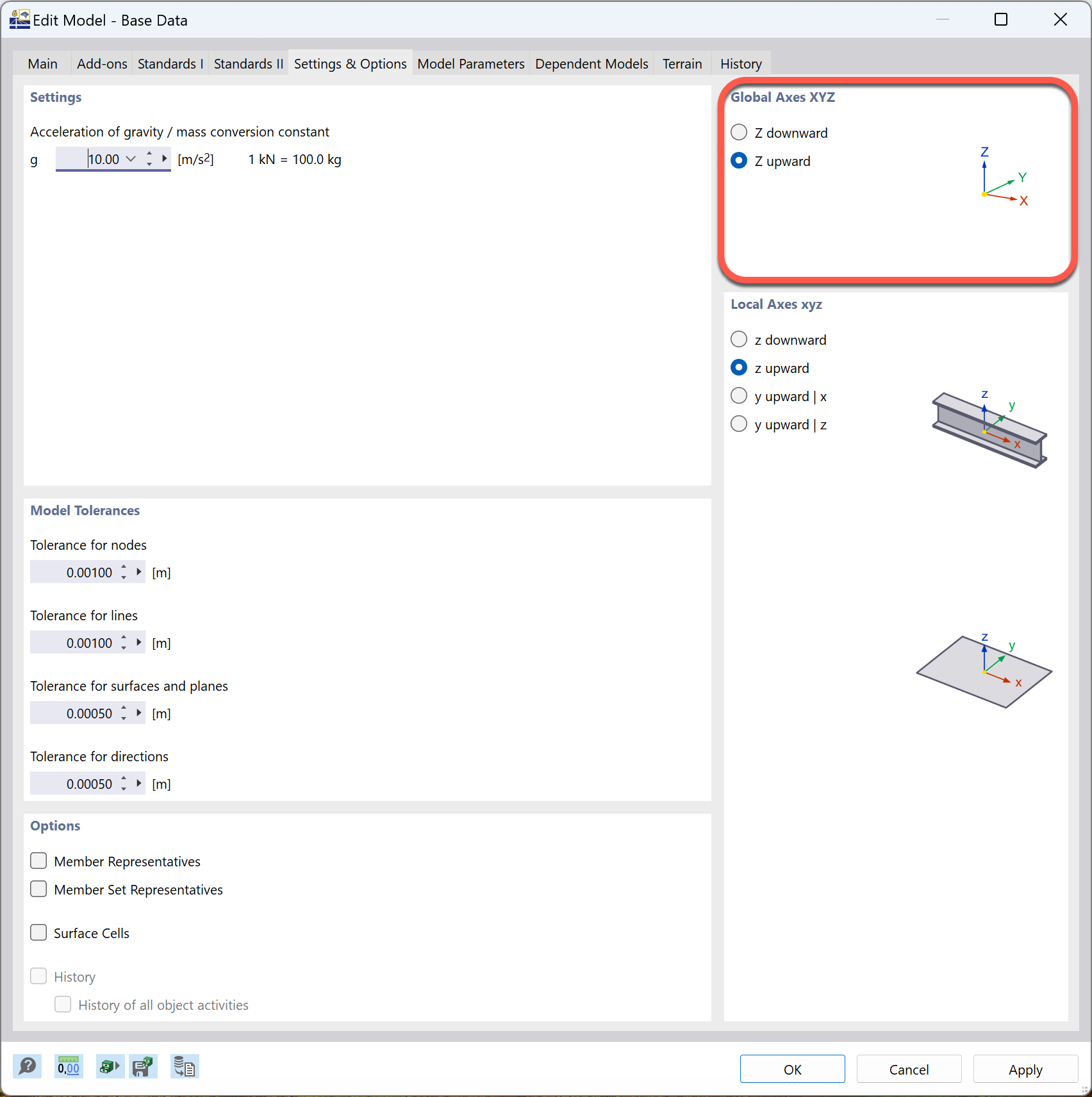 FAQ 005518 | Gdzie można następnie odwrócić globalny układ osi w programie RFEM 6 (kierunek globalnej osi Z)?