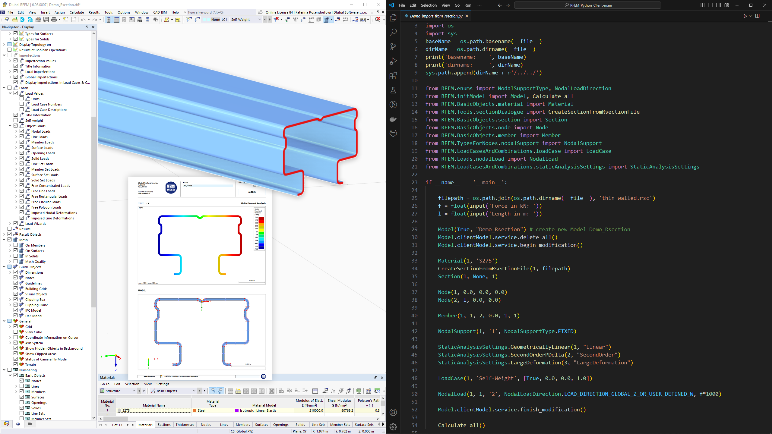 Przekrój walcowany cienkościenny w RFEM 6 | Webservice i API