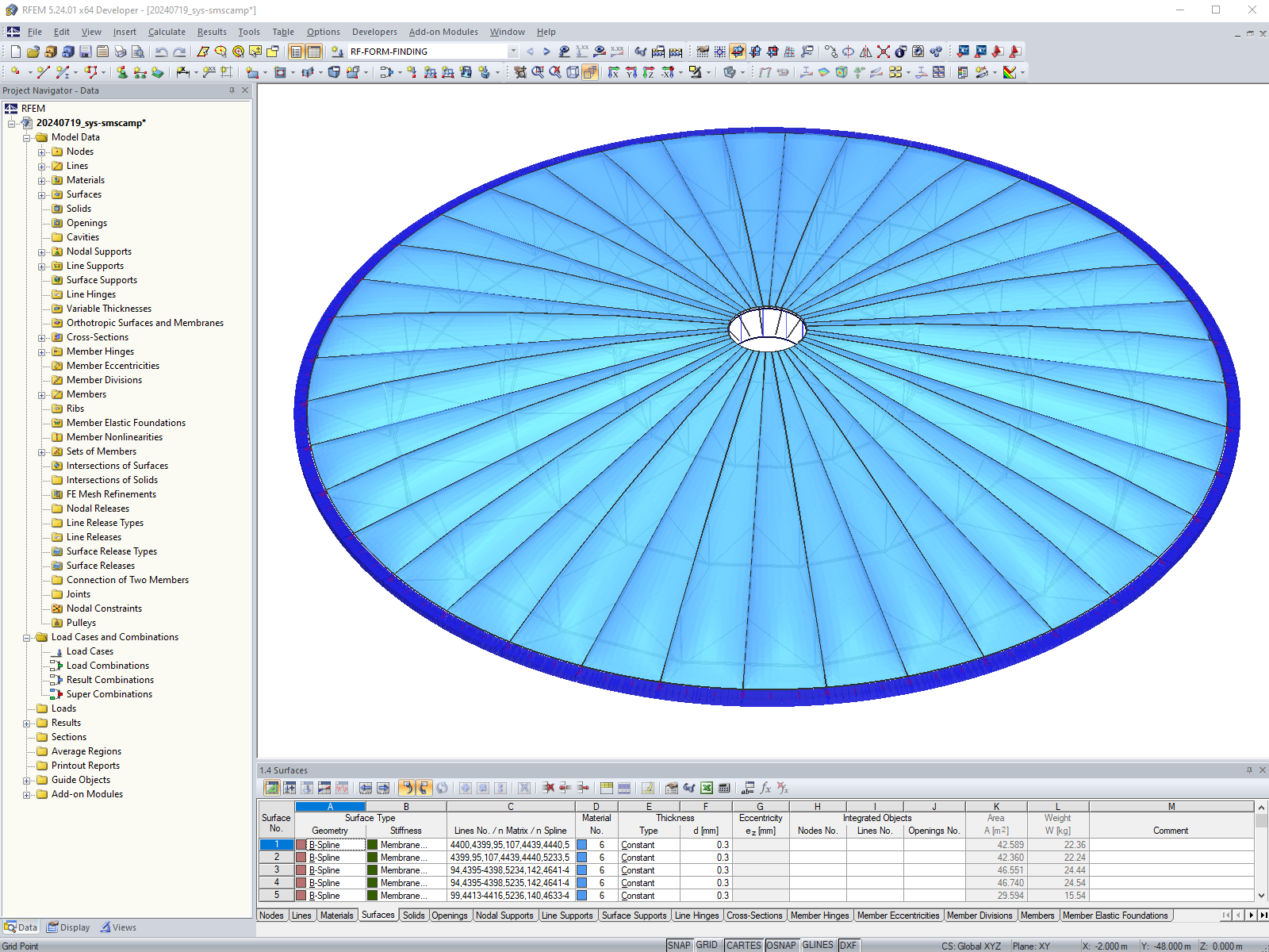 Model w RFEM zadaszenia dziedzińca kampusu SMS, Moenchengladbach, Niemcy