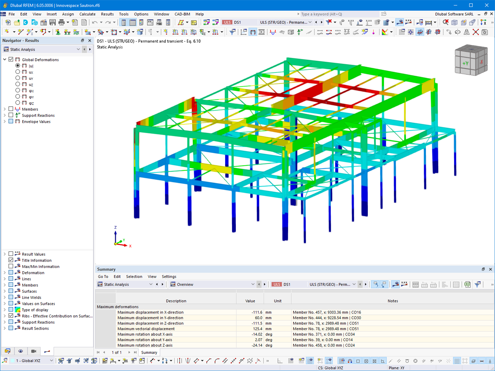 Odkształcenie budynku biurowego w RFEM | © GH - Hervouet