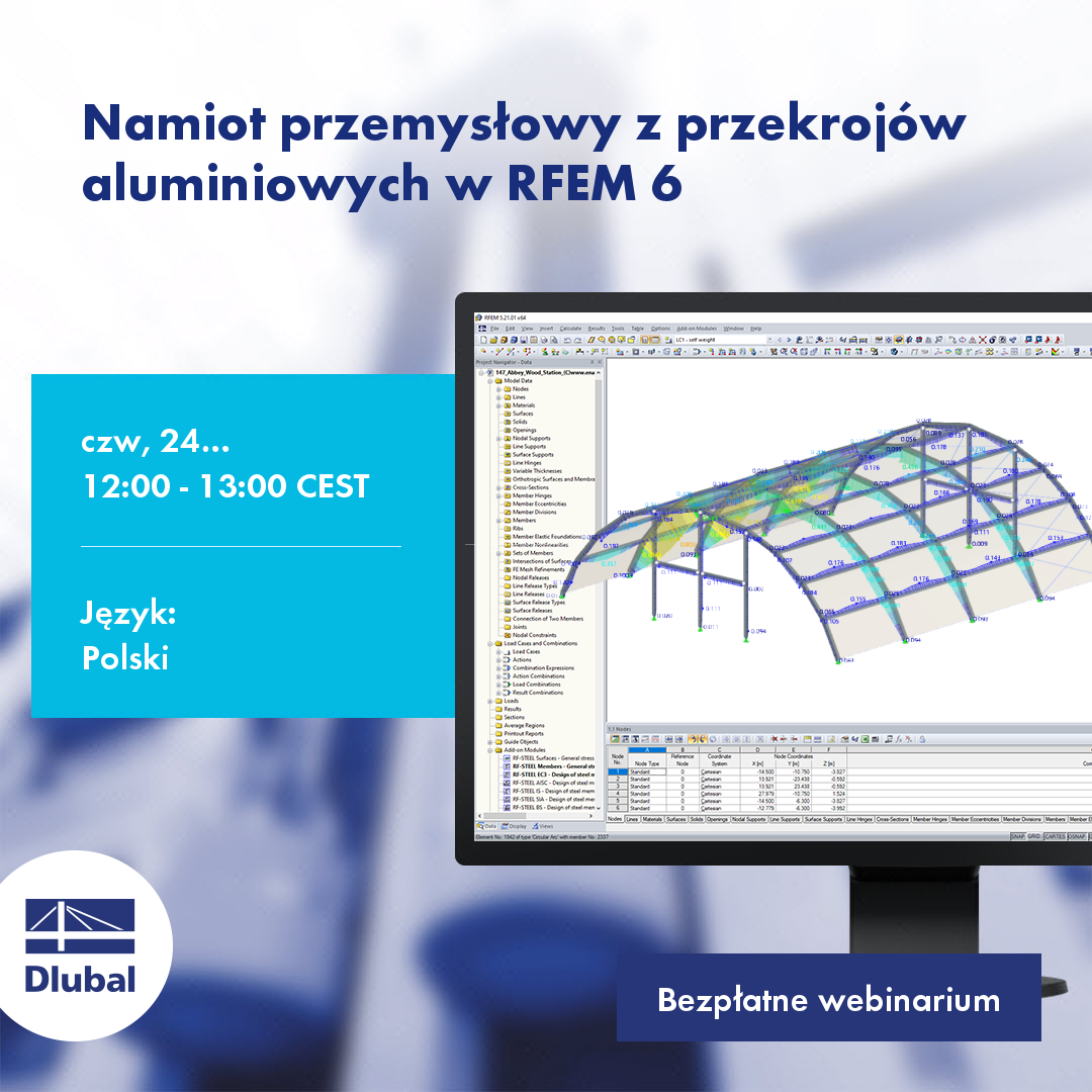 Namiot przemysłowy z przekrojów aluminiowych w RFEM 6