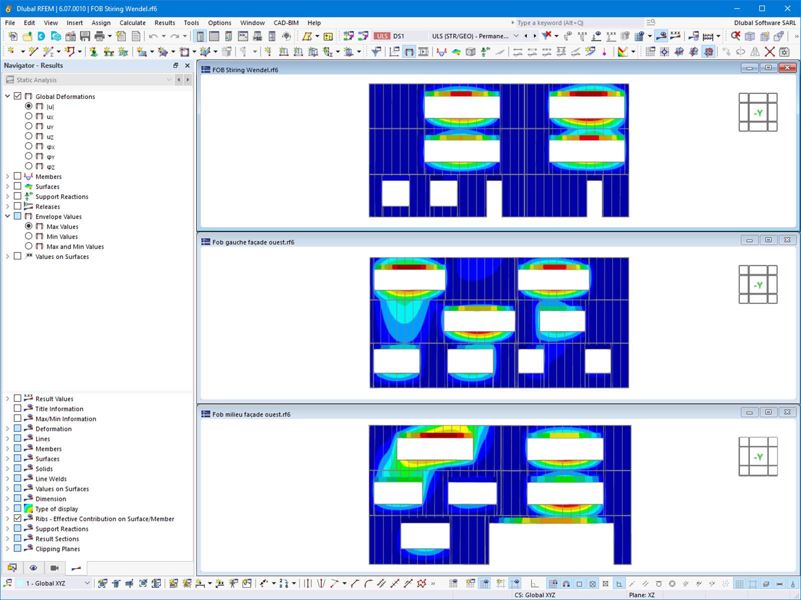 Odkształcenie fasady drewnianej ramy w RFEM