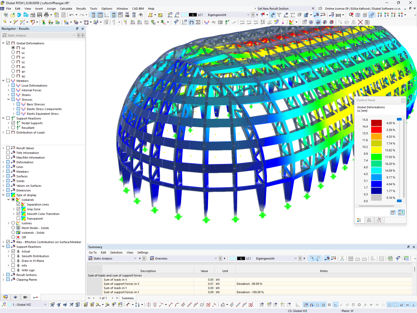 Deformacje hangaru balonowego w RFEM