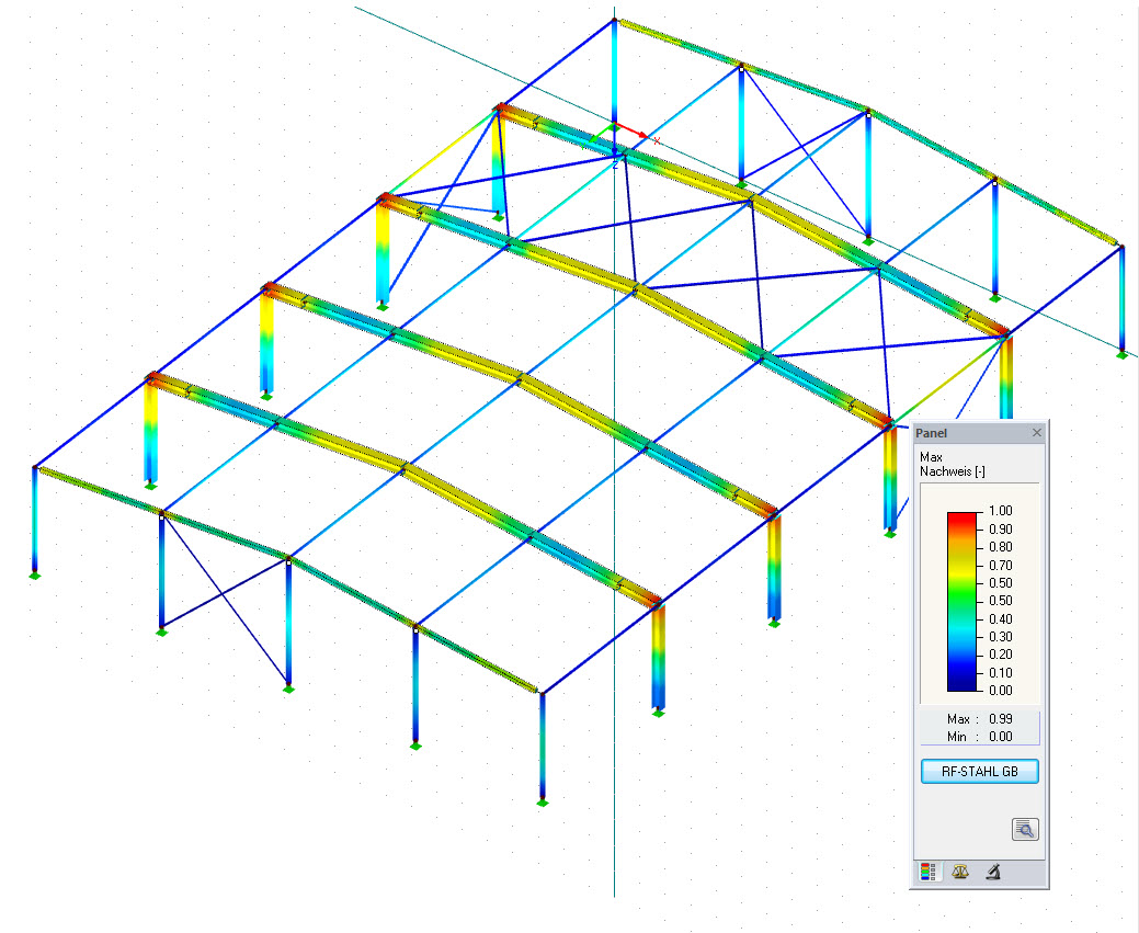 Bemessungsergebnisse von RF-/STAHL GB im 3D-Rendering