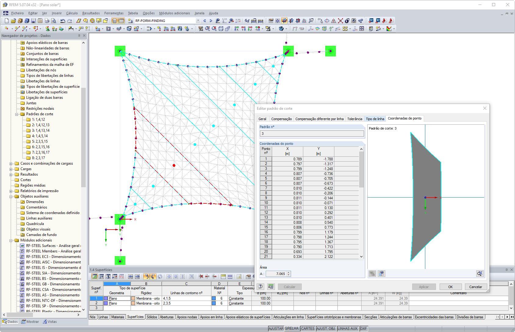 Darstellung der Schnittmuster im RFEM-Modell