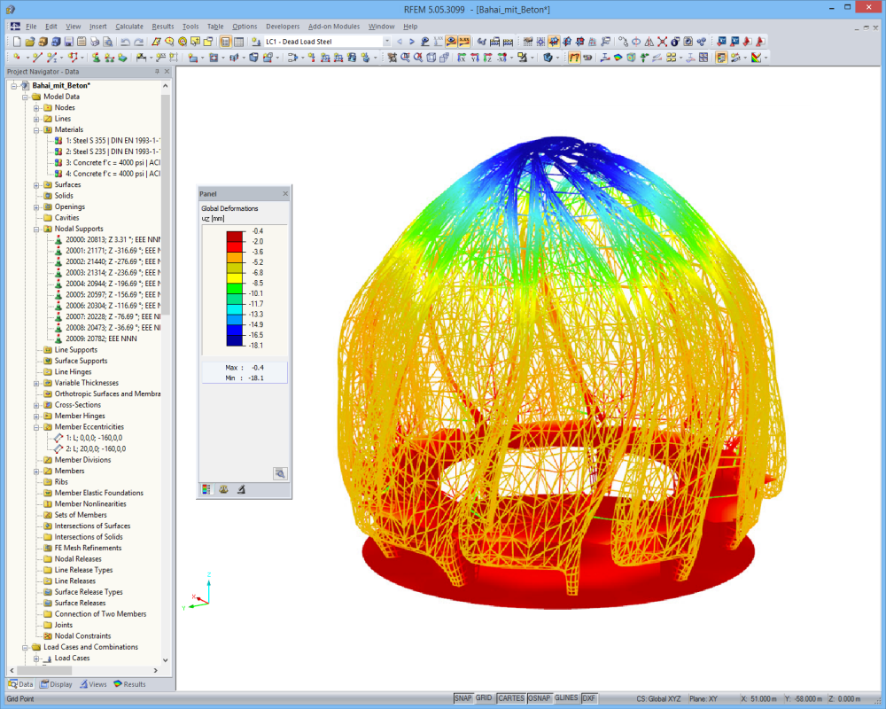 Templo Bahá'í da América do Sul, Chile | Dimensionado com o RFEM por Josef Gartner GmbH, Würzburg, Alemanha | www.josef-gartner.de