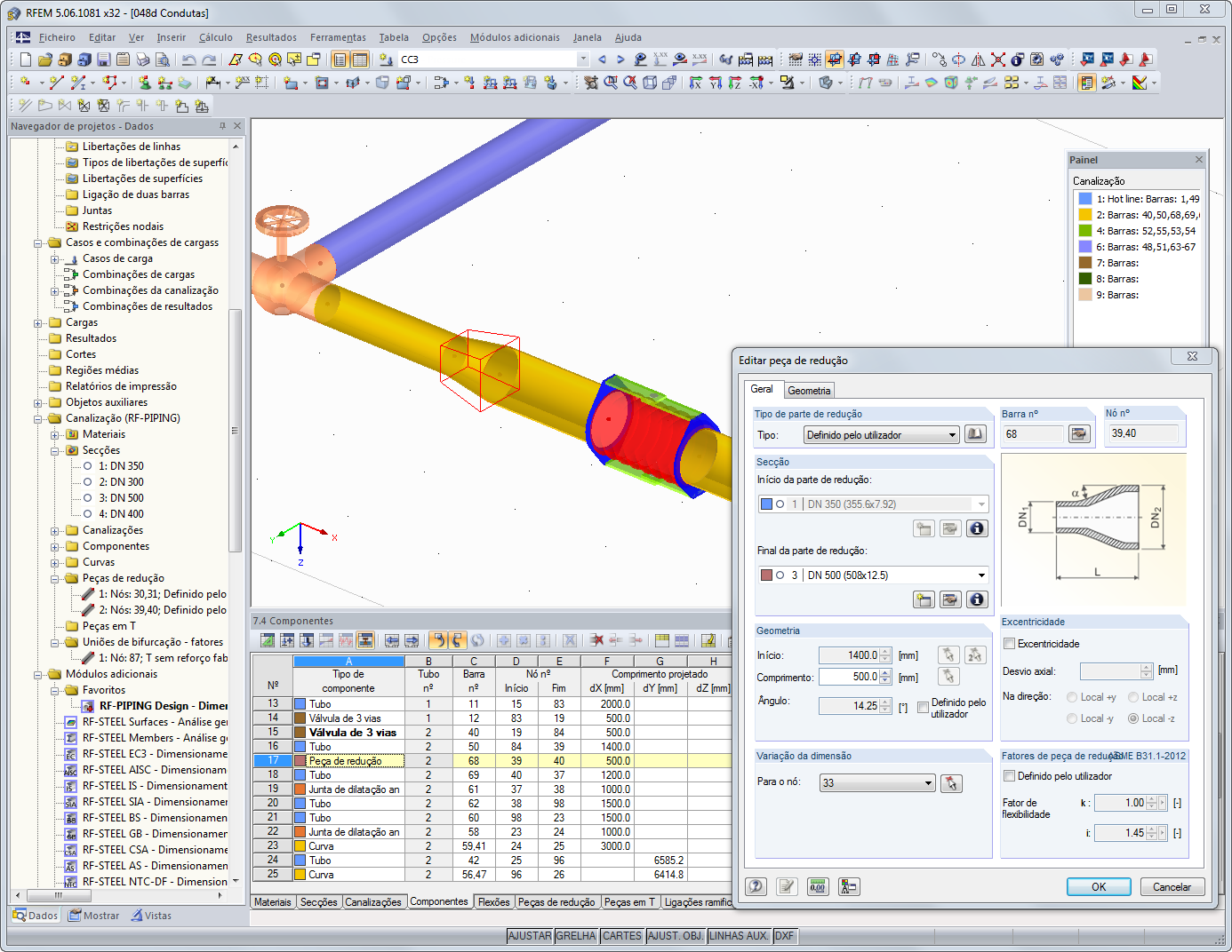 Editar peça de redução no RFEM