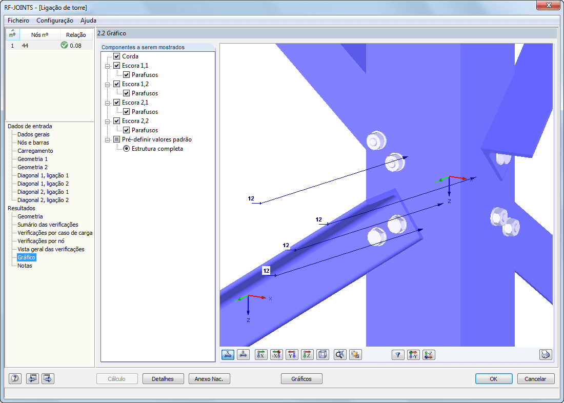 Visualisierter Anschluss in RF-JOINTS Stahl - Mast