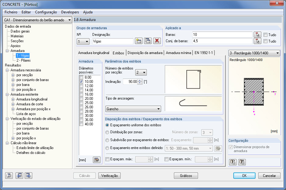 Janela 1.6 Armadura de corte