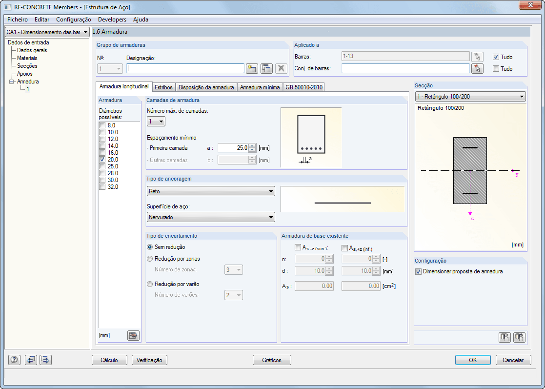 Maske 1.6 Bewehrung - Register Längsbewehrung