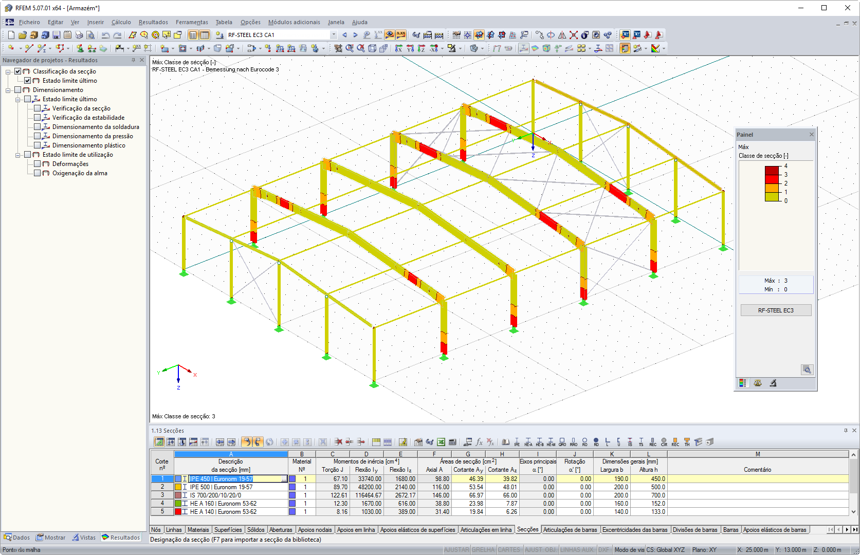 Representação gráfica de classes de secções no RFEM