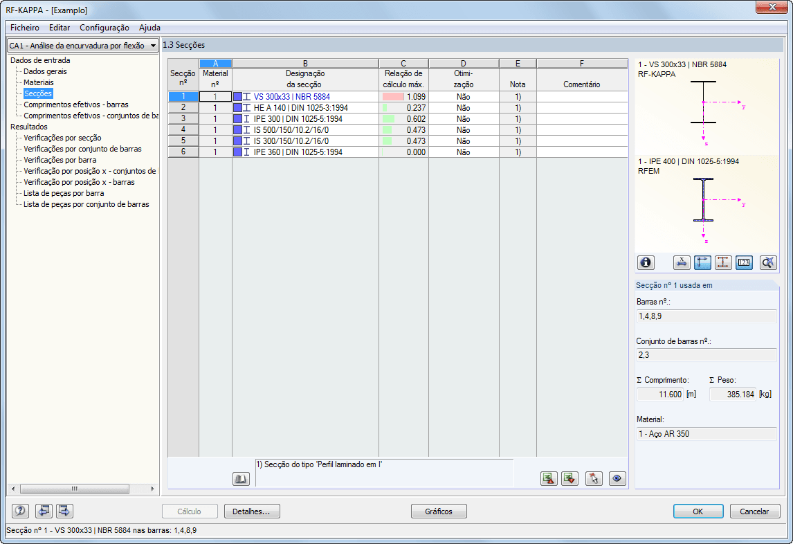 Querschnitt zur Optimierung ausgewählt