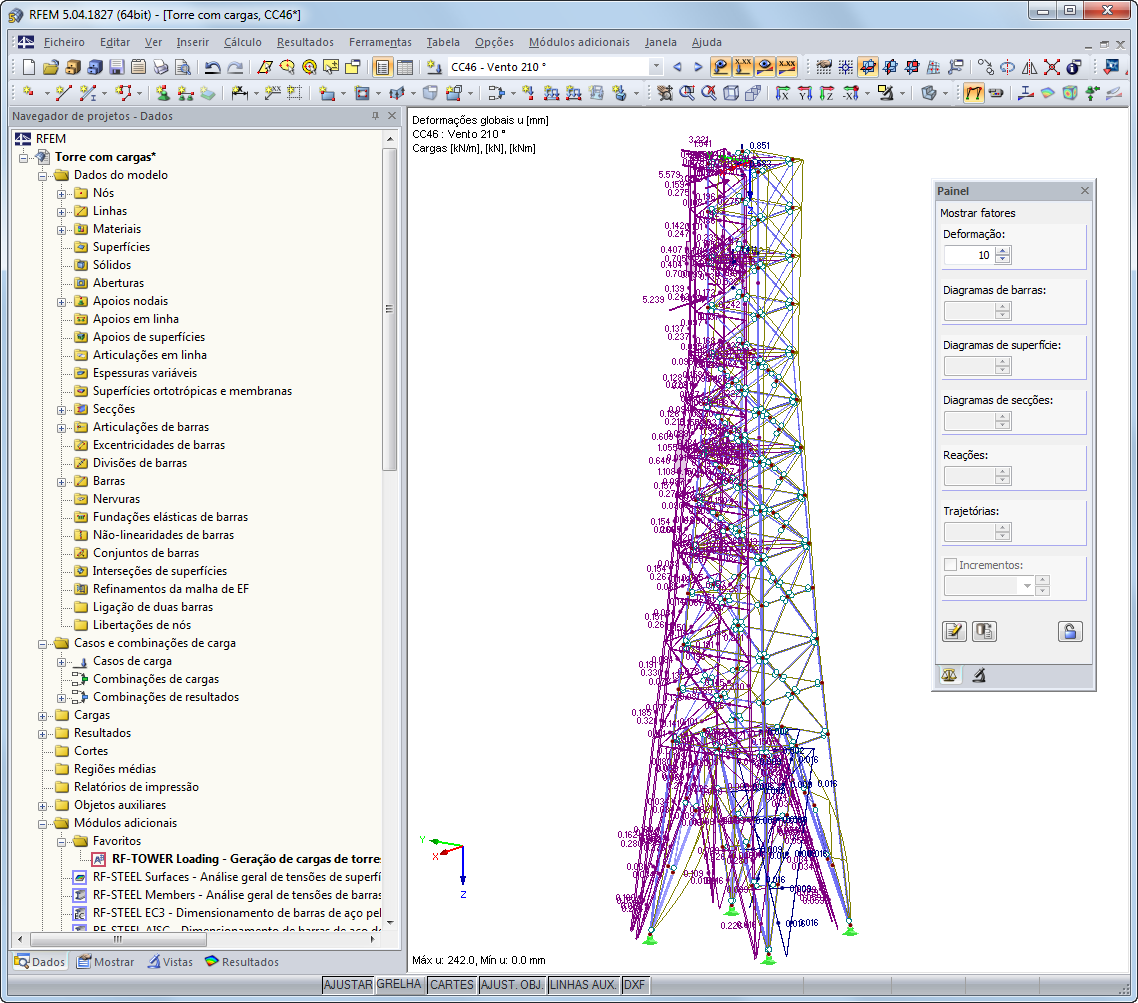 Lasten und Verformungsfigur in RFEM