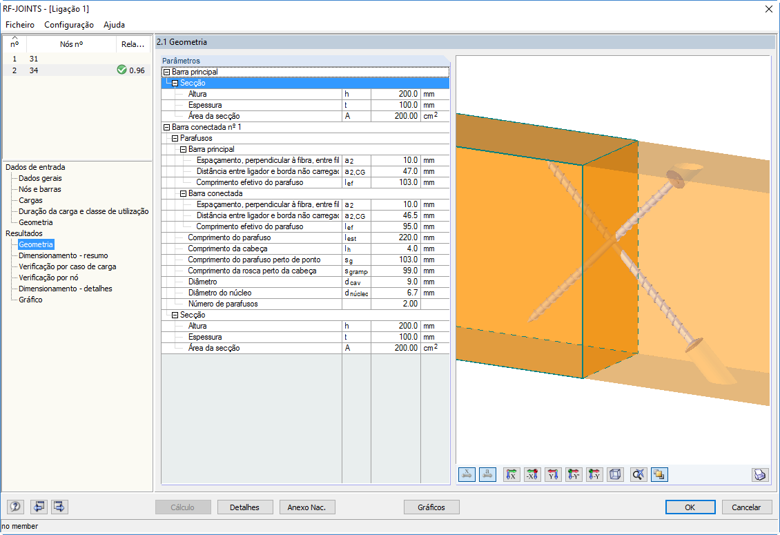 Maske 2.1 Geometrie (Ergebnisse)