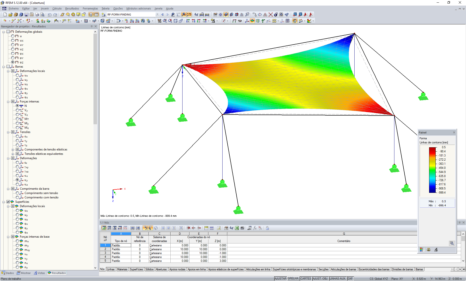 Konturlinien nach Formfindung in RFEM