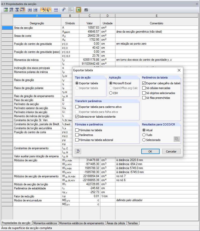 Export der Daten zu MS-Excel