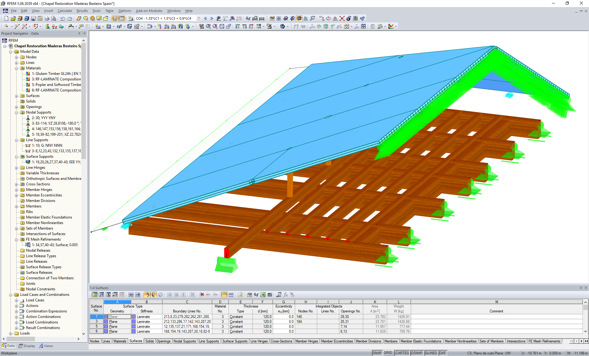 Modelo RFEM de cobertura de capela restaurada (© Maderas Besteiro SL)