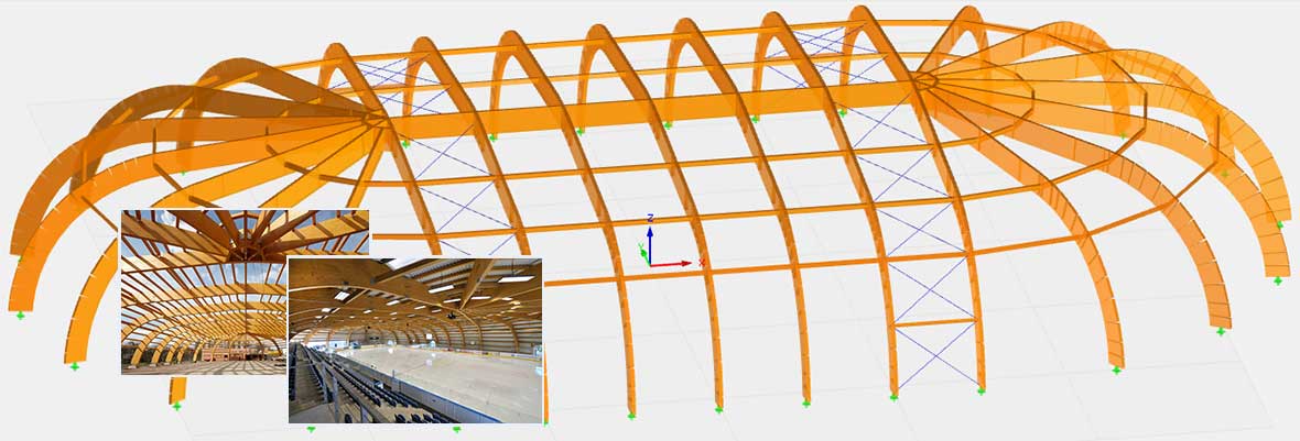 Statikmodell in Stabwerksprogramm RSTAB | Eishockeystadion in Jicin, Tschechien