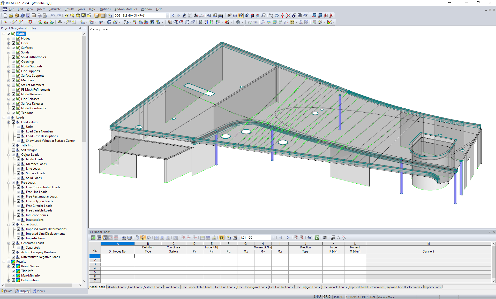 Bild 01 - RFEM-Modell mit vorgespannter Decke eines Wohnhauses