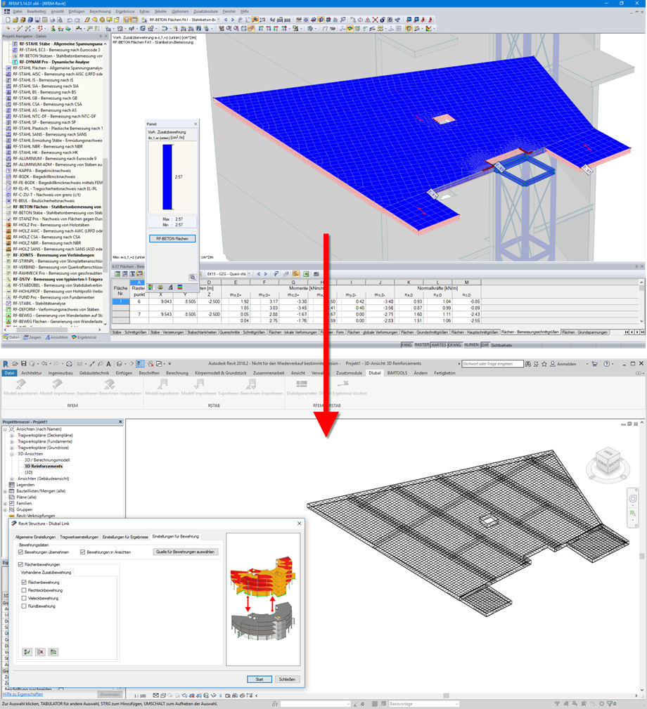 Übergabe von Bewehrungsobjekten von RFEM an Revit