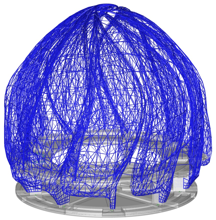 RFEM-Modell der Stahl- und Betonkonstruktion (Modell: Gartner / Screenshot: Dlubal)