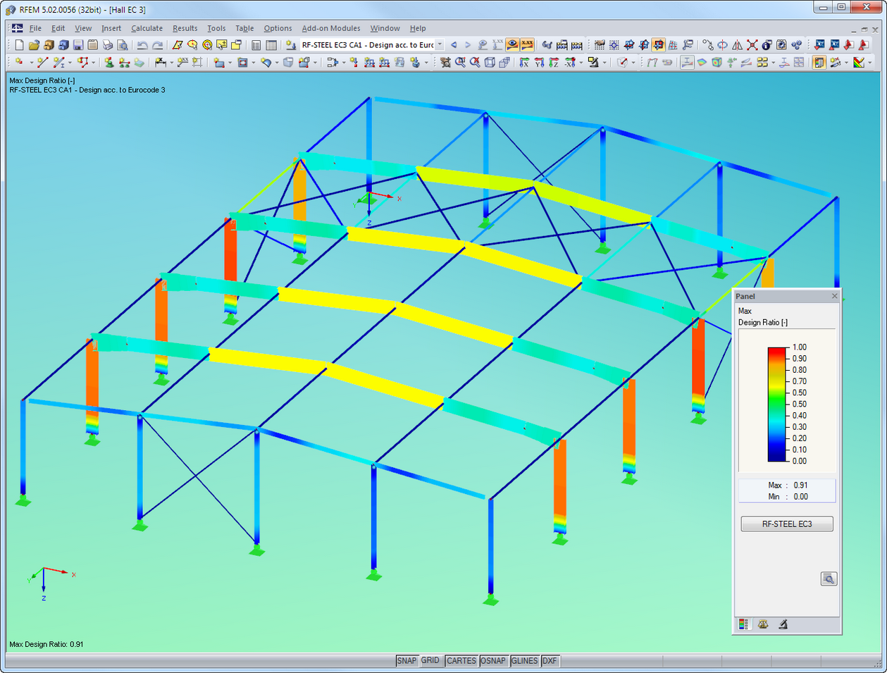 Visualisierte Bemessungsergebnisse von RF-STAHL EC3 in RFEM