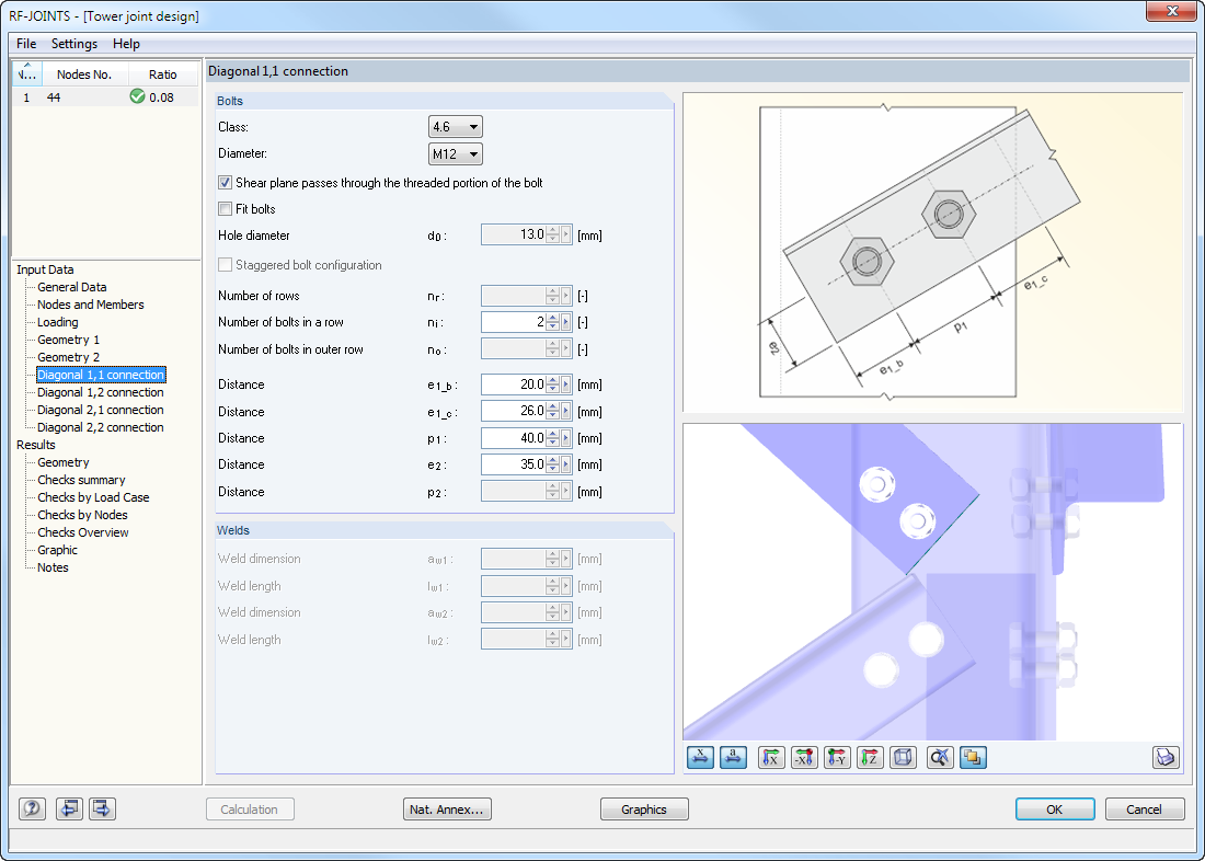 Eingabe der Anschlussgeometrie in RF-JOINTS Stahl - Mast