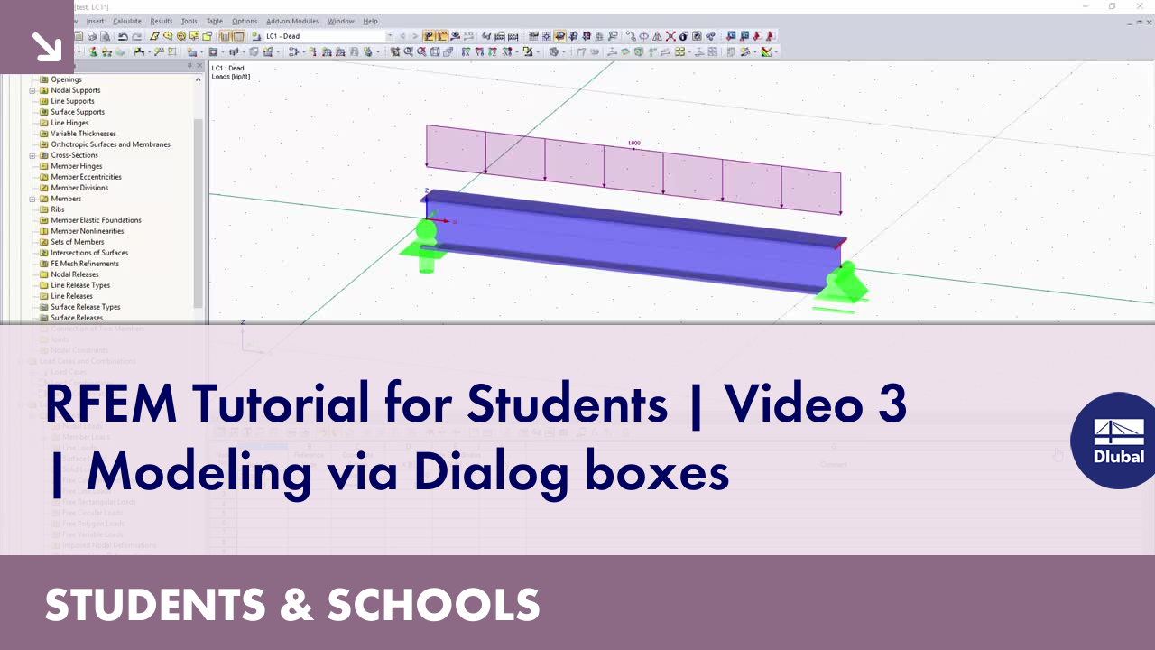 RFEM Tutorial for Students | Video 3 | Modeling via Dialog boxes