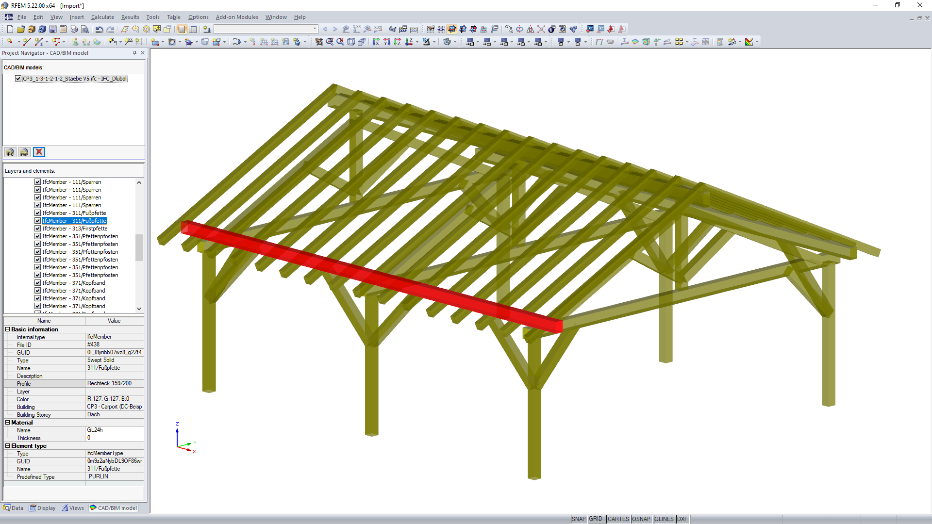 Modelo IFC importado da Dietrich's no RFEM