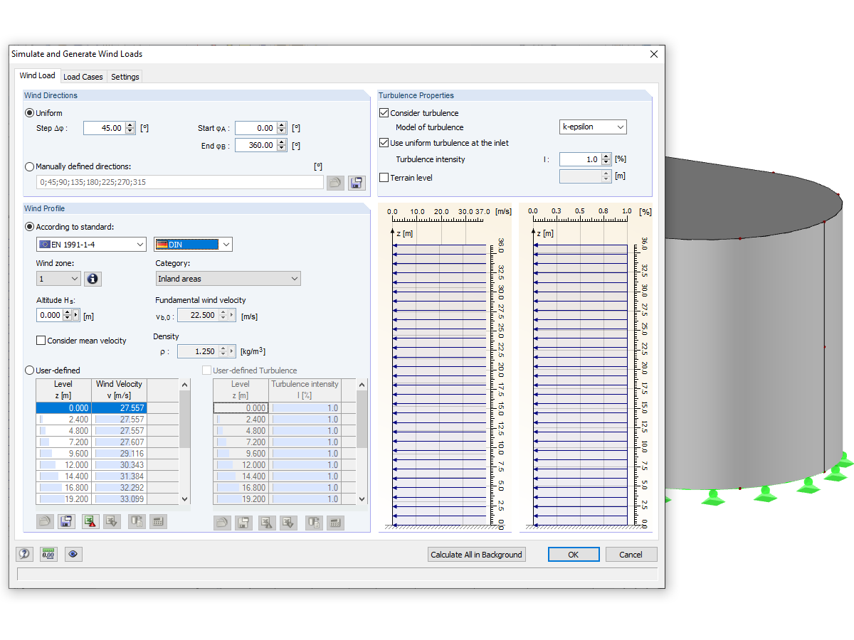 Dados gerais para a geração dos casos de carga do RFEM/RSTAB