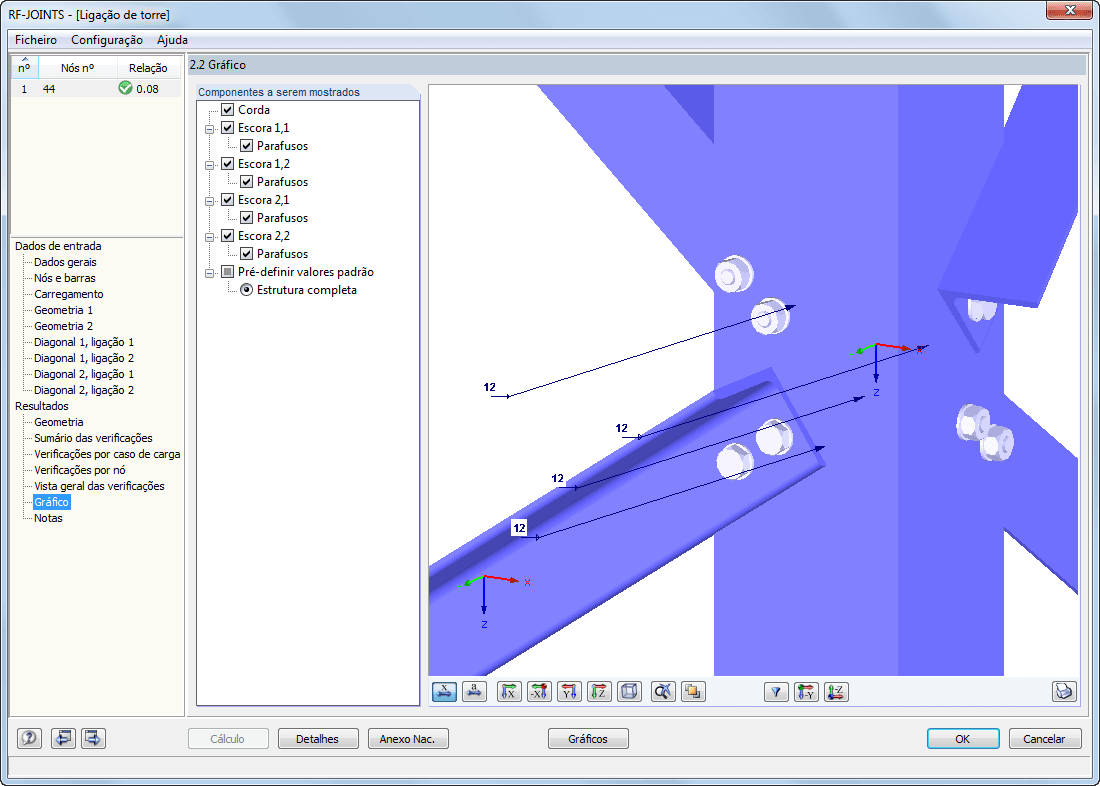 Visualização da ligação no RF-JOINTS Steel - Tower