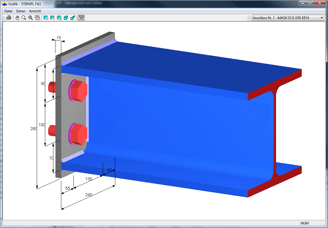 Grafische Darstellung der Stirnplattenverbindung