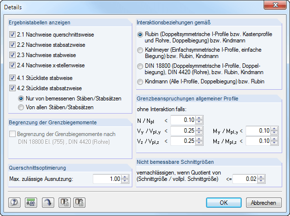 Detaileinstellungen